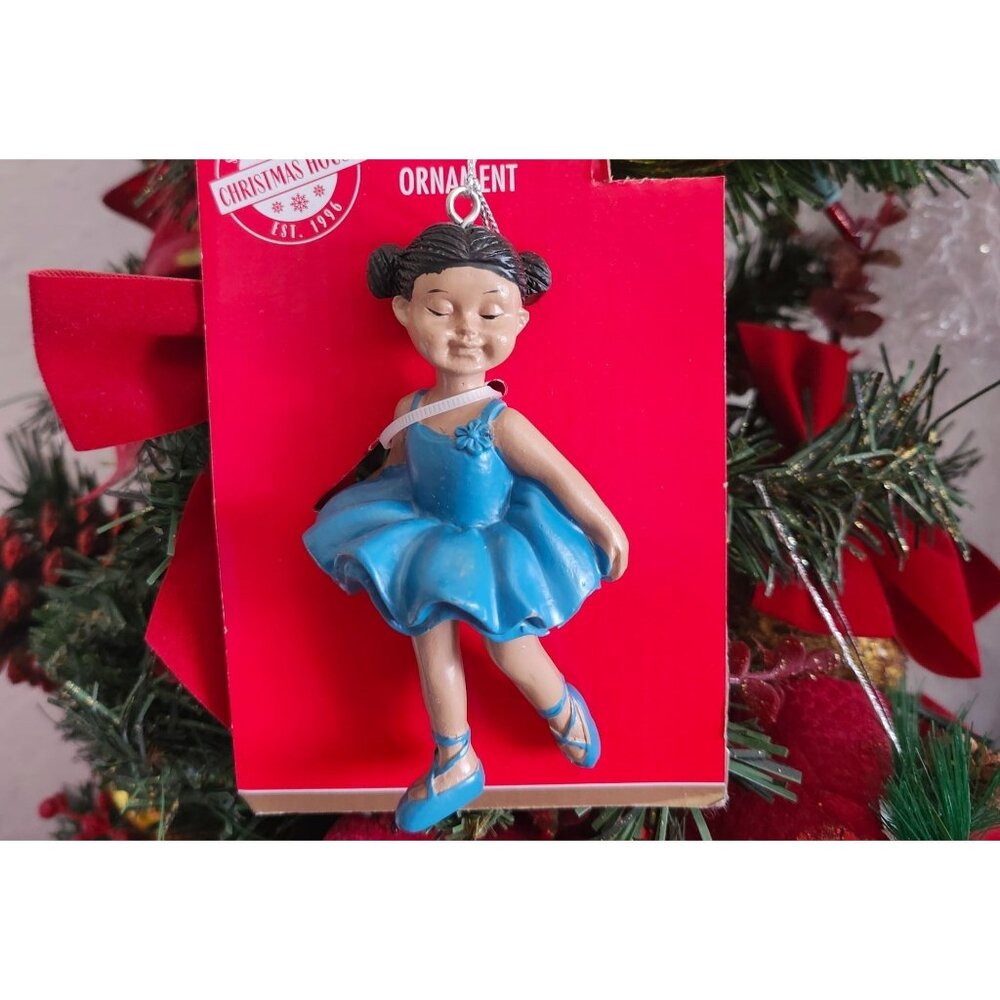 African American Ballerina Ornament, 2.5 x 4.87 x 2.25 in. blue TuTu